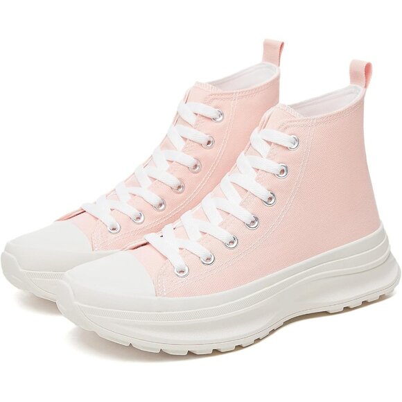 ⚡Women's Pink High Top Sneaker Platform Shoes Canvas Tennis Classic Comfortable - Picture 1 of 6